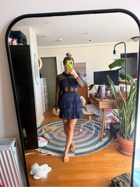 Self Portrait Navy Tiered Ruffle Mini Dress